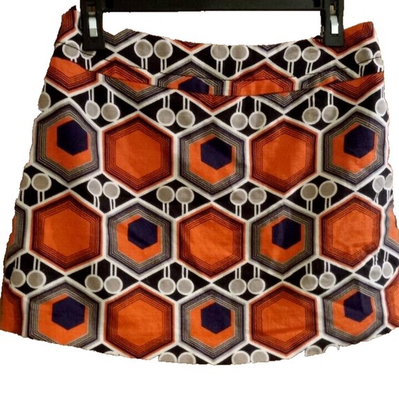 H & M MINI SKIRT Divided  womans retro look orange geometric design size 12 - Picture 2 of 6